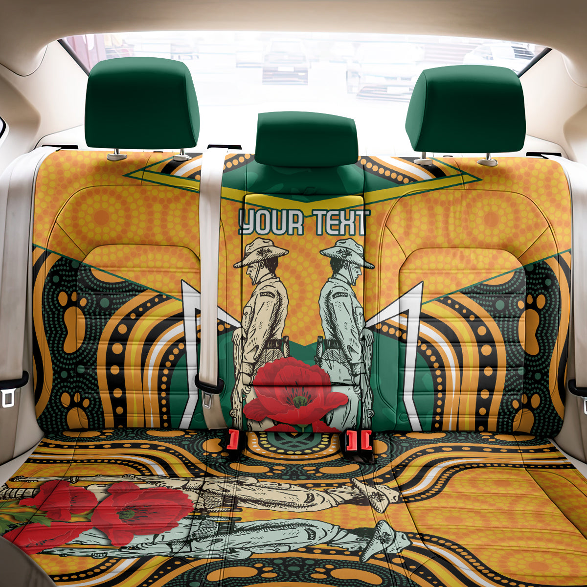 Australia Wallabies Rugby ANZAC Custom Back Car Seat Cover Poppy Soldier With Aboriginal Dots Art LT9