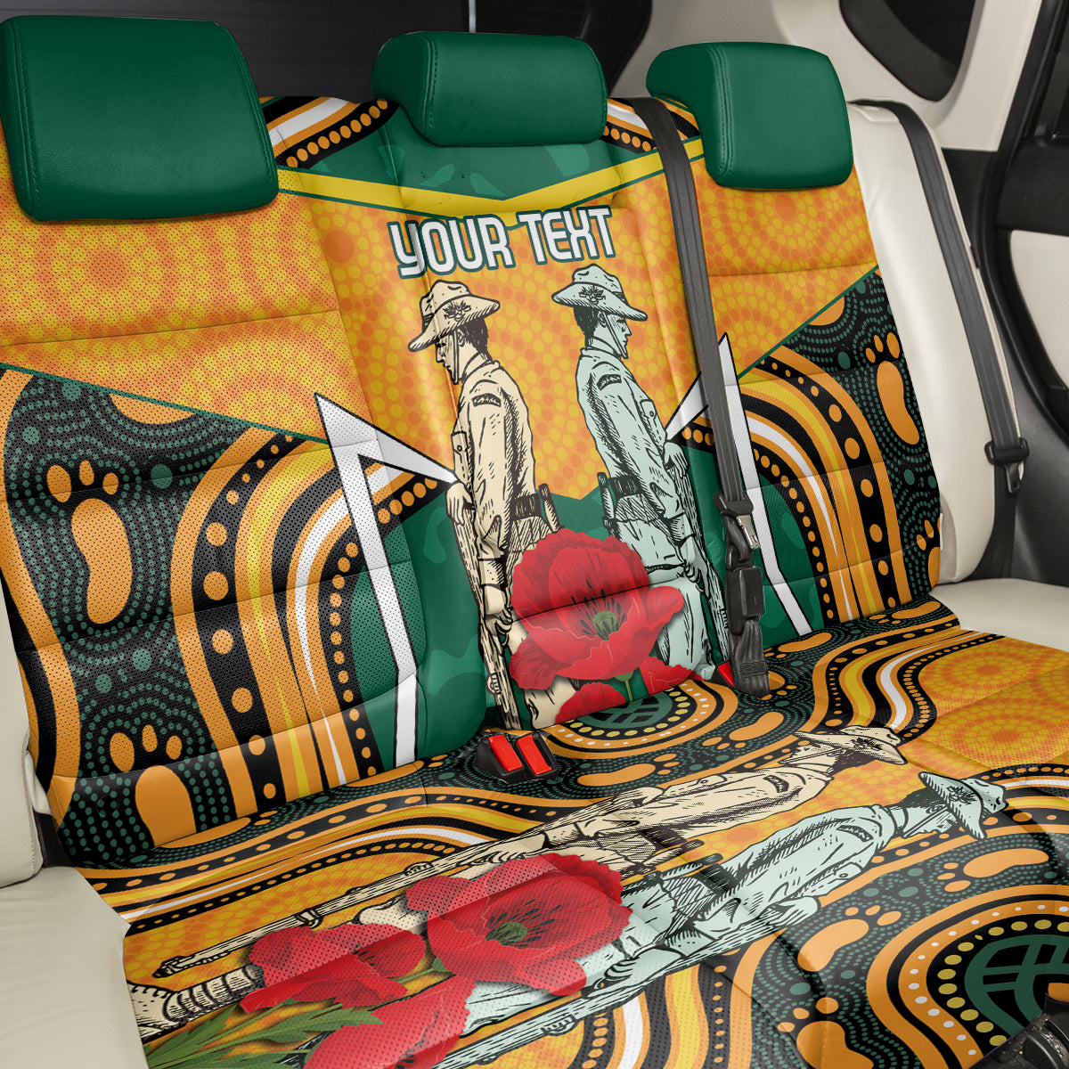 Australia Wallabies Rugby ANZAC Custom Back Car Seat Cover Poppy Soldier With Aboriginal Dots Art LT9