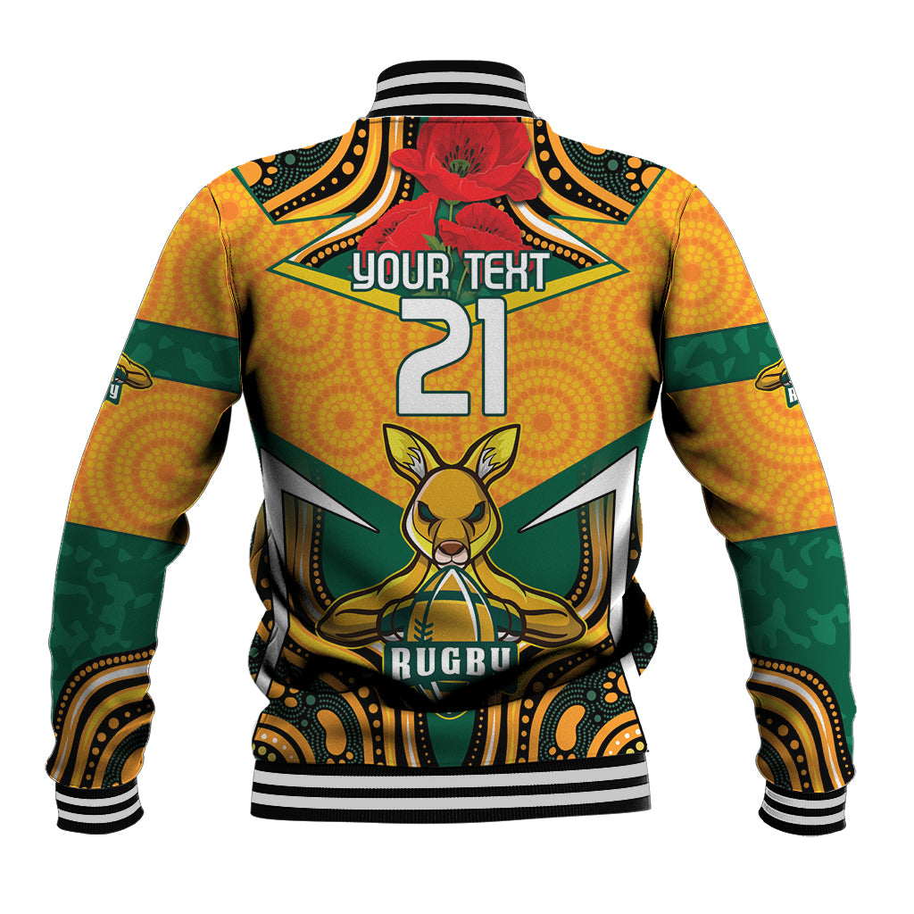 Australia Wallabies Rugby ANZAC Custom Baseball Jacket Poppy Soldier With Aboriginal Dots Art - Vibe Hoodie Shop