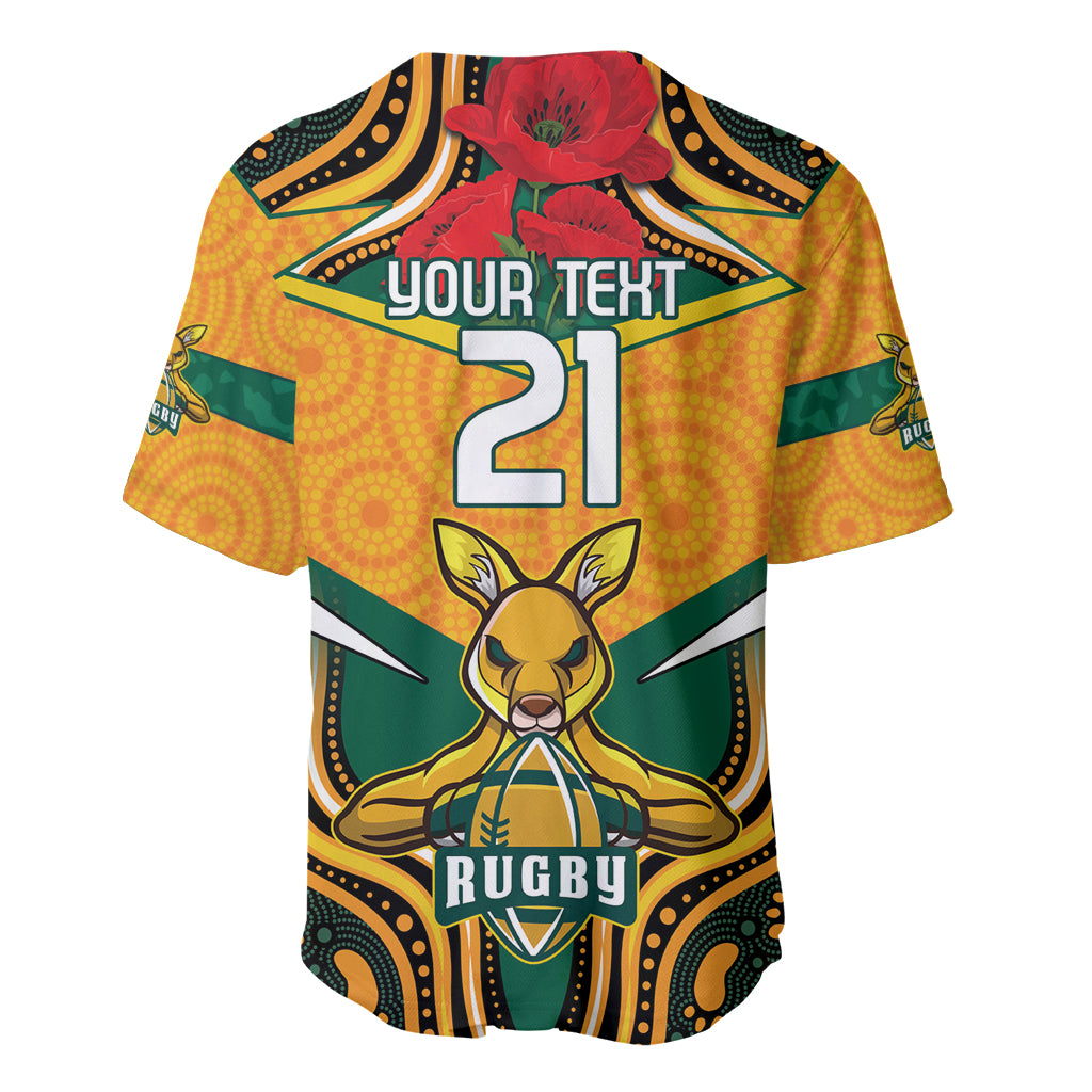 Australia Wallabies Rugby ANZAC Custom Baseball Jersey Poppy Soldier With Aboriginal Dots Art - Vibe Hoodie Shop