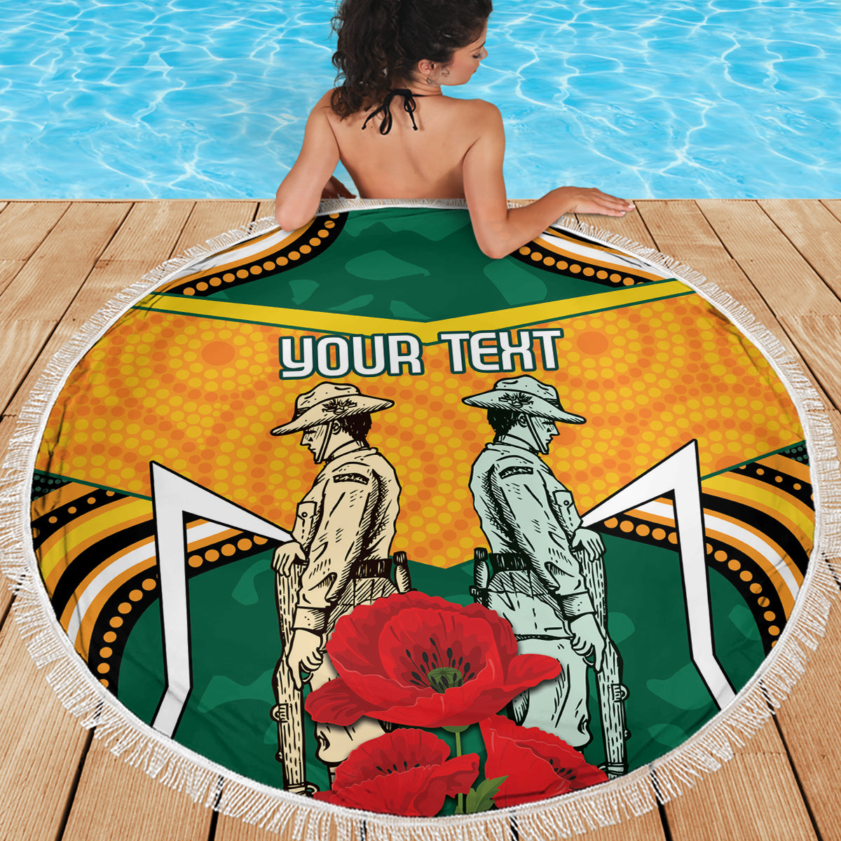 Australia Wallabies Rugby ANZAC Custom Beach Blanket Poppy Soldier With Aboriginal Dots Art