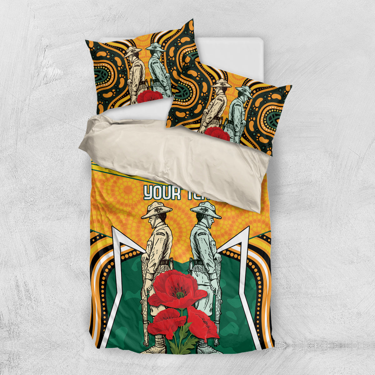 Australia Wallabies Rugby ANZAC Custom Bedding Set Poppy Soldier With Aboriginal Dots Art - Vibe Hoodie Shop