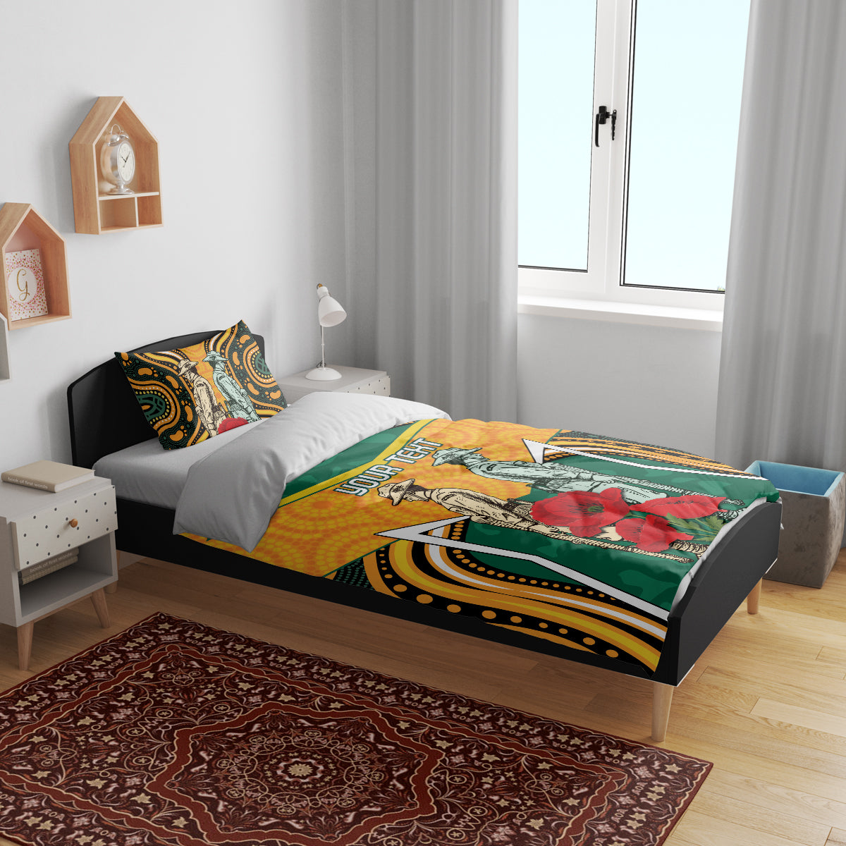Australia Wallabies Rugby ANZAC Custom Bedding Set Poppy Soldier With Aboriginal Dots Art - Vibe Hoodie Shop