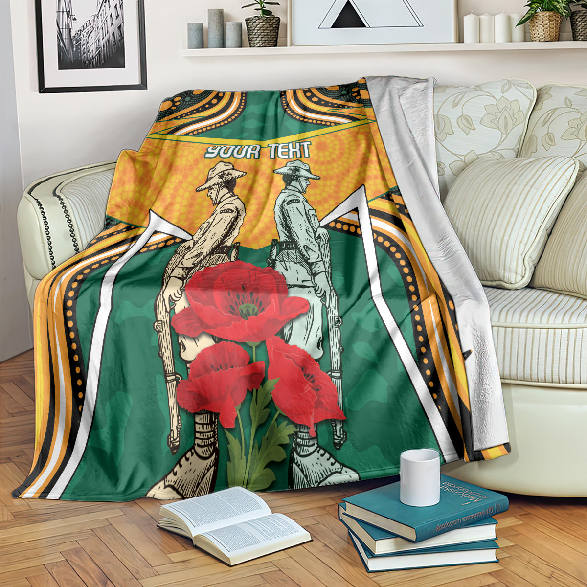 Australia Wallabies Rugby ANZAC Custom Blanket Poppy Soldier With Aboriginal Dots Art - Vibe Hoodie Shop