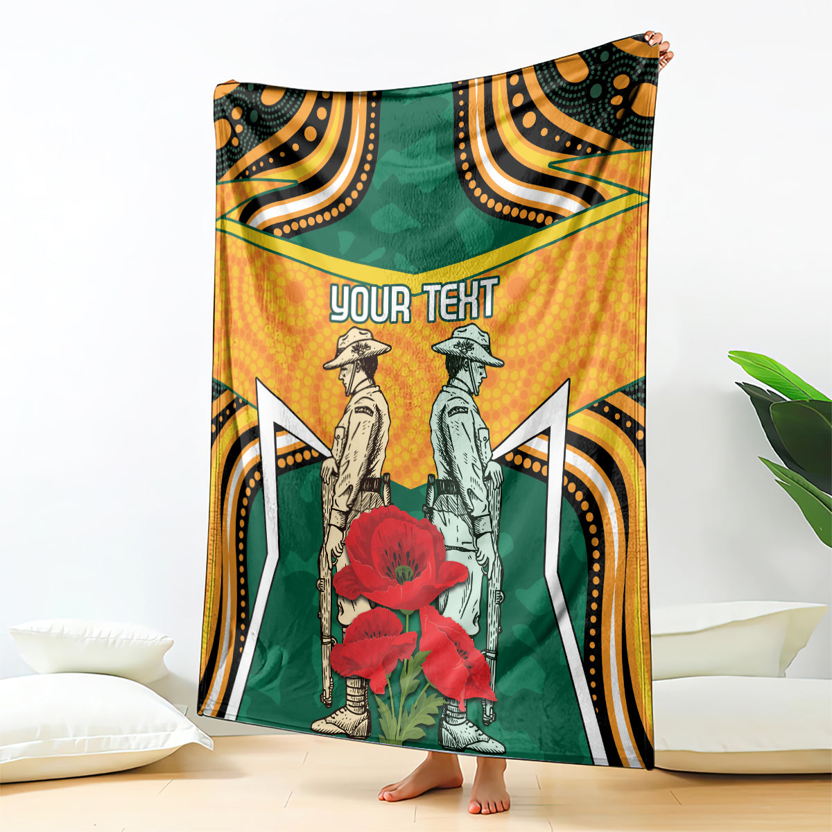 Australia Wallabies Rugby ANZAC Custom Blanket Poppy Soldier With Aboriginal Dots Art - Vibe Hoodie Shop