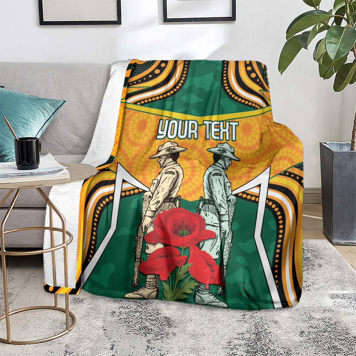 Australia Wallabies Rugby ANZAC Custom Blanket Poppy Soldier With Aboriginal Dots Art - Vibe Hoodie Shop
