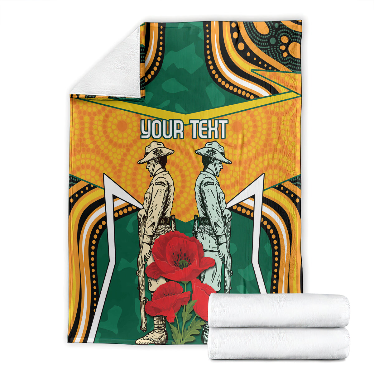 Australia Wallabies Rugby ANZAC Custom Blanket Poppy Soldier With Aboriginal Dots Art - Vibe Hoodie Shop