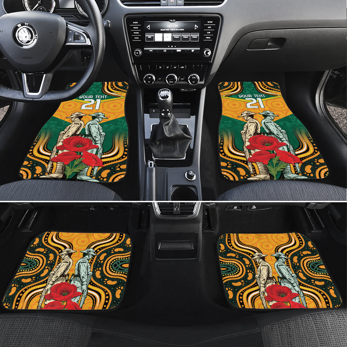 Australia Wallabies Rugby ANZAC Custom Car Mats Poppy Soldier With Aboriginal Dots Art