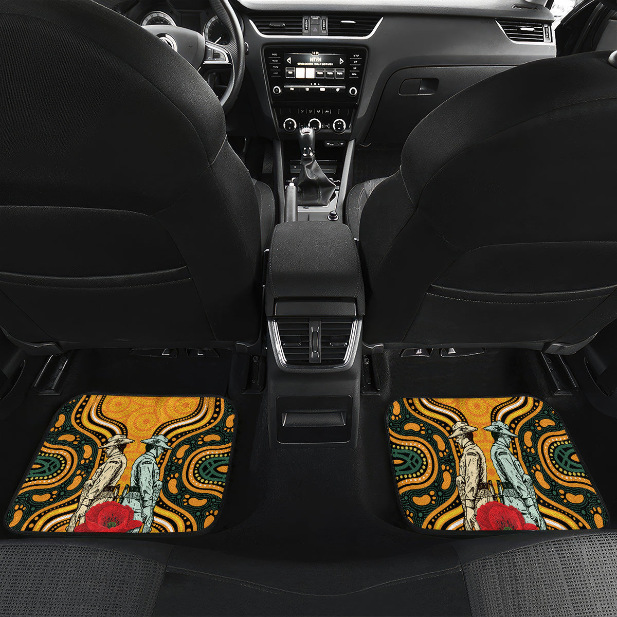 Australia Wallabies Rugby ANZAC Custom Car Mats Poppy Soldier With Aboriginal Dots Art