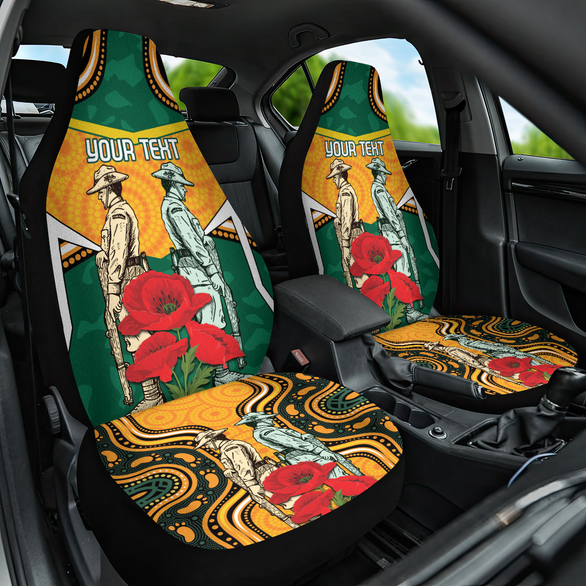Australia Wallabies Rugby ANZAC Custom Car Seat Cover Poppy Soldier With Aboriginal Dots Art - Vibe Hoodie Shop
