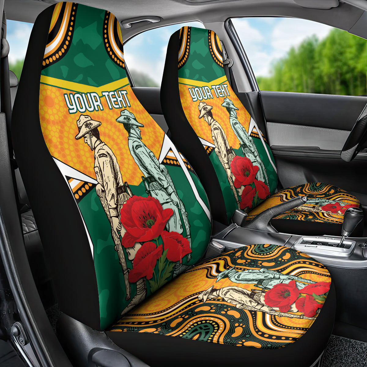 Australia Wallabies Rugby ANZAC Custom Car Seat Cover Poppy Soldier With Aboriginal Dots Art - Vibe Hoodie Shop