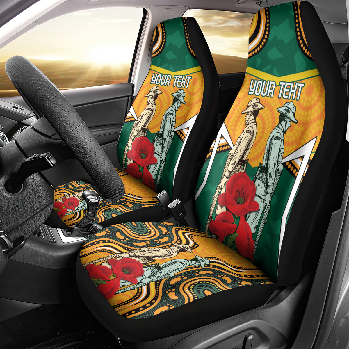 Australia Wallabies Rugby ANZAC Custom Car Seat Cover Poppy Soldier With Aboriginal Dots Art - Vibe Hoodie Shop