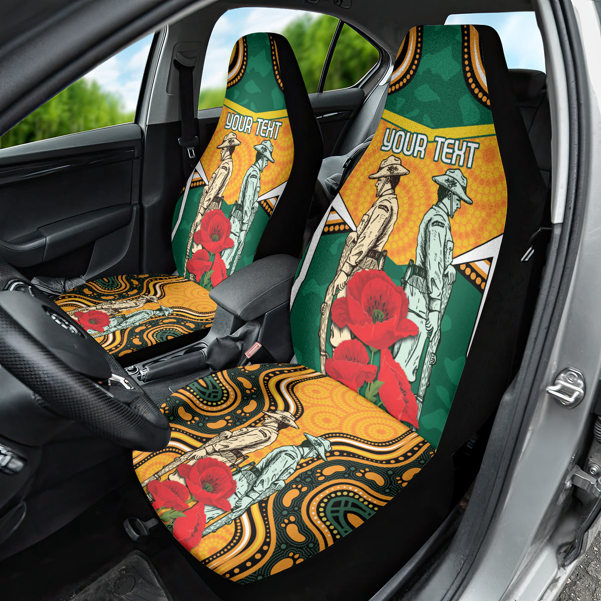 Australia Wallabies Rugby ANZAC Custom Car Seat Cover Poppy Soldier With Aboriginal Dots Art - Vibe Hoodie Shop