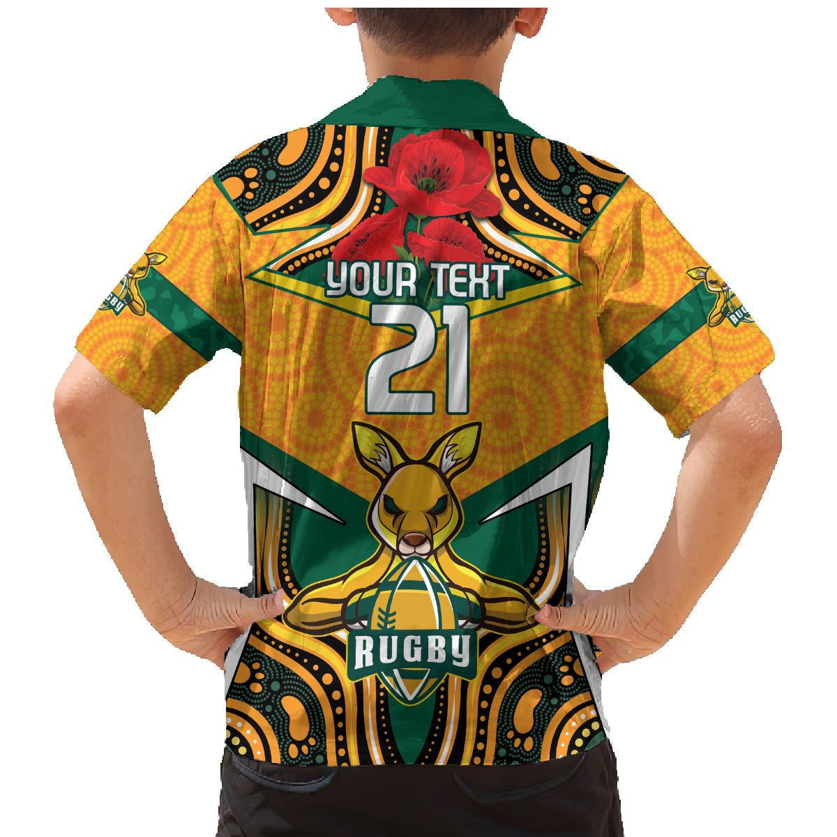 Australia Wallabies Rugby ANZAC Custom Family Matching Mermaid Dress and Hawaiian Shirt Poppy Soldier With Aboriginal Dots Art