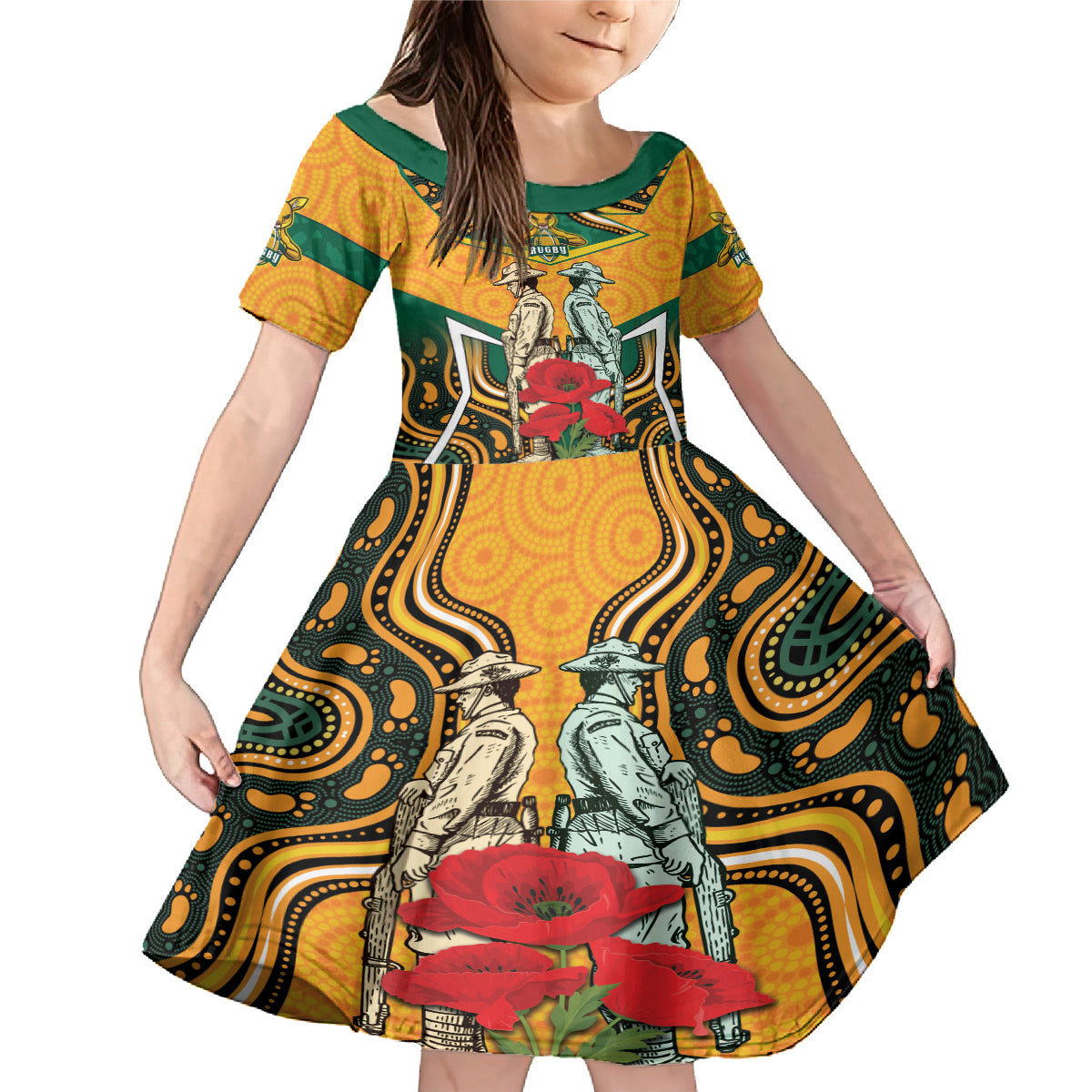 Australia Wallabies Rugby ANZAC Custom Family Matching Mermaid Dress and Hawaiian Shirt Poppy Soldier With Aboriginal Dots Art