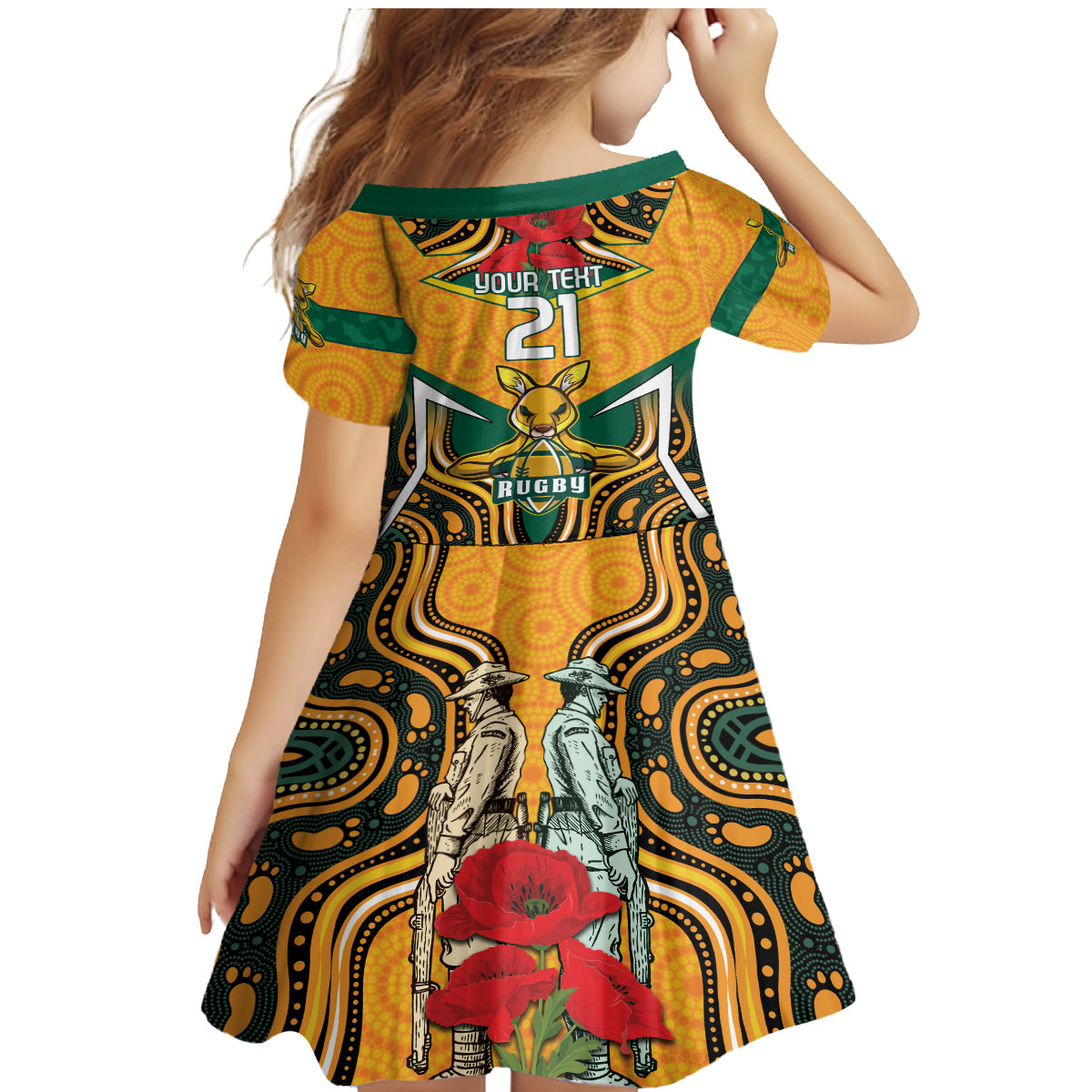 Australia Wallabies Rugby ANZAC Custom Family Matching Mermaid Dress and Hawaiian Shirt Poppy Soldier With Aboriginal Dots Art