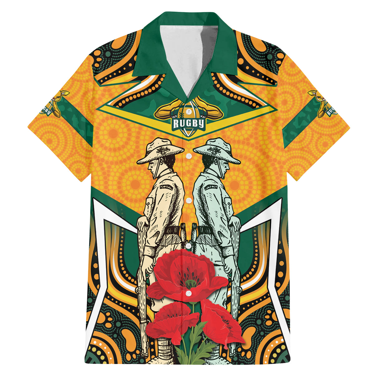 Australia Wallabies Rugby ANZAC Custom Family Matching Mermaid Dress and Hawaiian Shirt Poppy Soldier With Aboriginal Dots Art