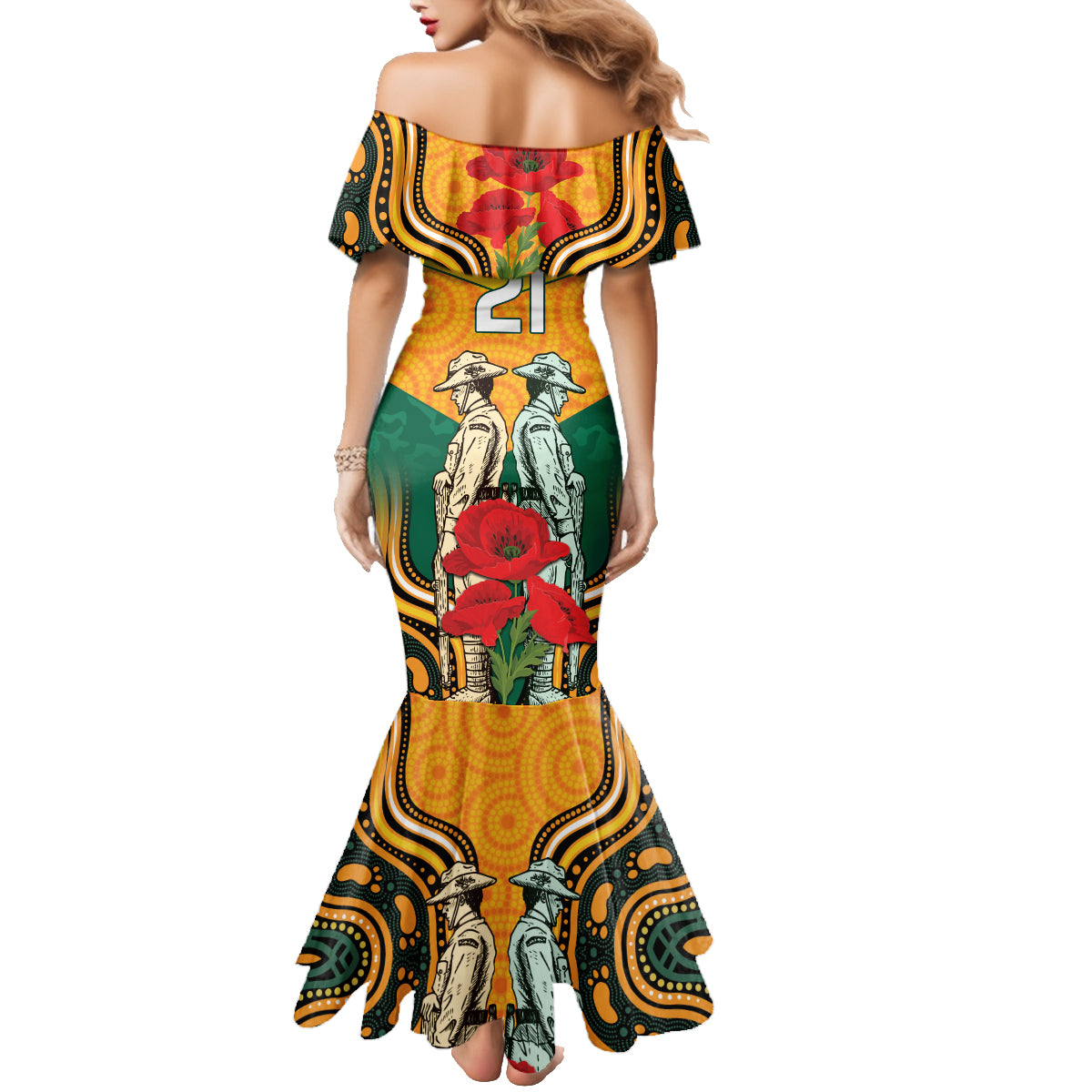 Australia Wallabies Rugby ANZAC Custom Family Matching Mermaid Dress and Hawaiian Shirt Poppy Soldier With Aboriginal Dots Art