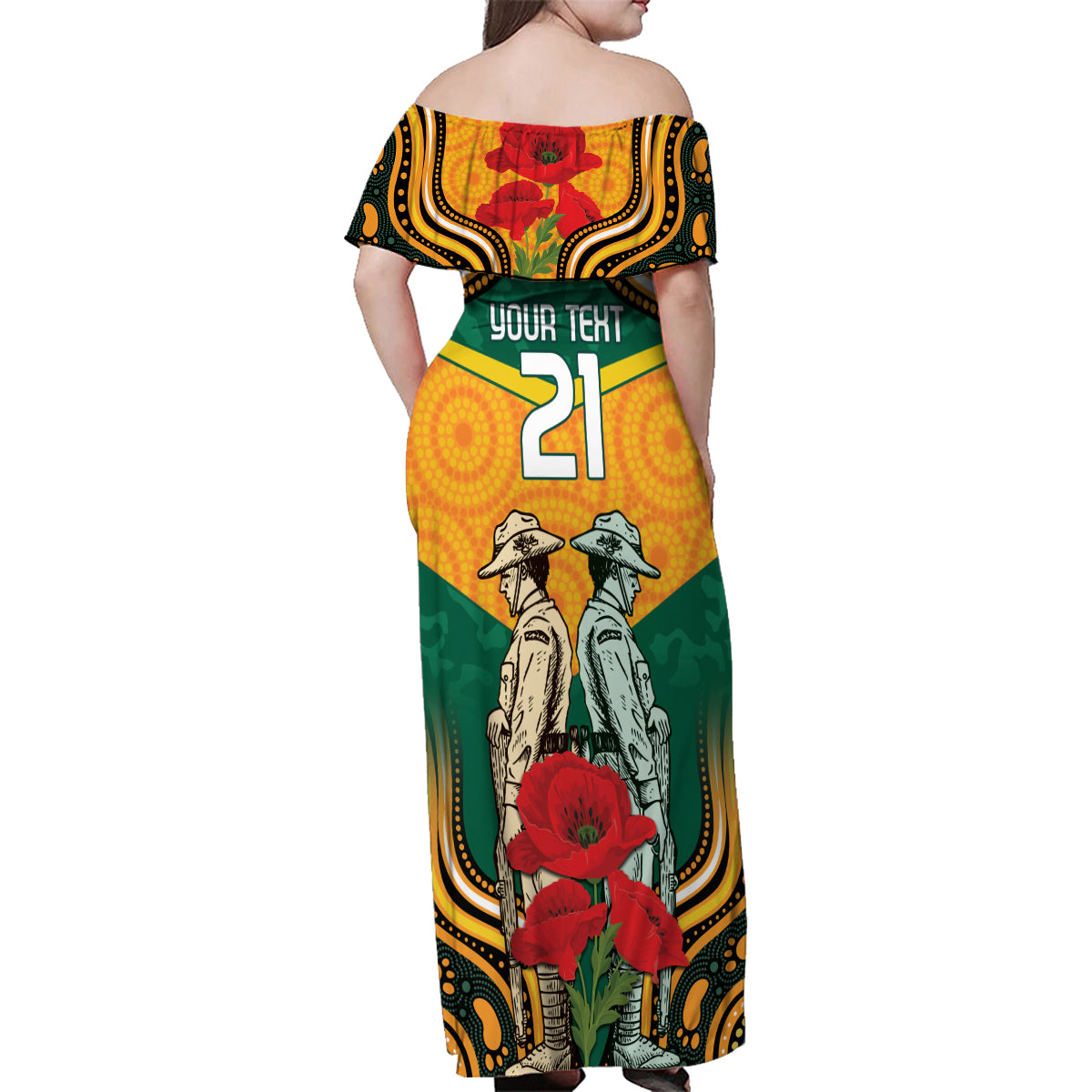 Australia Wallabies Rugby ANZAC Custom Family Matching Off Shoulder Maxi Dress and Hawaiian Shirt Poppy Soldier With Aboriginal Dots Art