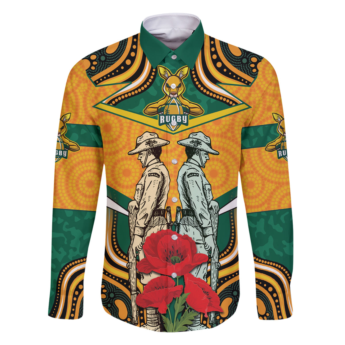 Australia Wallabies Rugby ANZAC Custom Family Matching Off Shoulder Short Dress and Hawaiian Shirt Poppy Soldier With Aboriginal Dots Art
