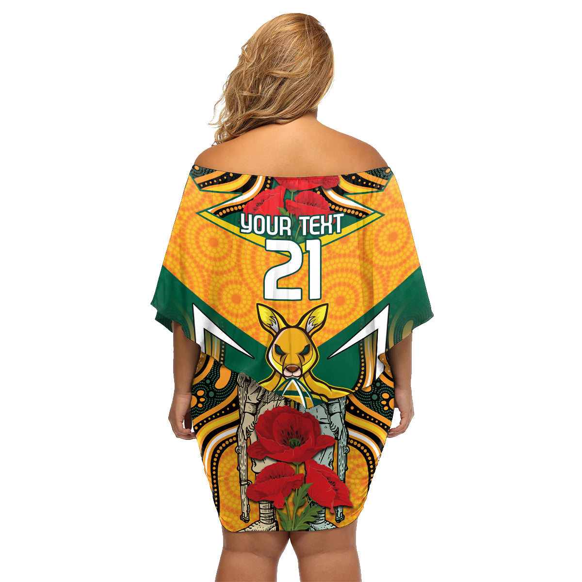Australia Wallabies Rugby ANZAC Custom Family Matching Off Shoulder Short Dress and Hawaiian Shirt Poppy Soldier With Aboriginal Dots Art
