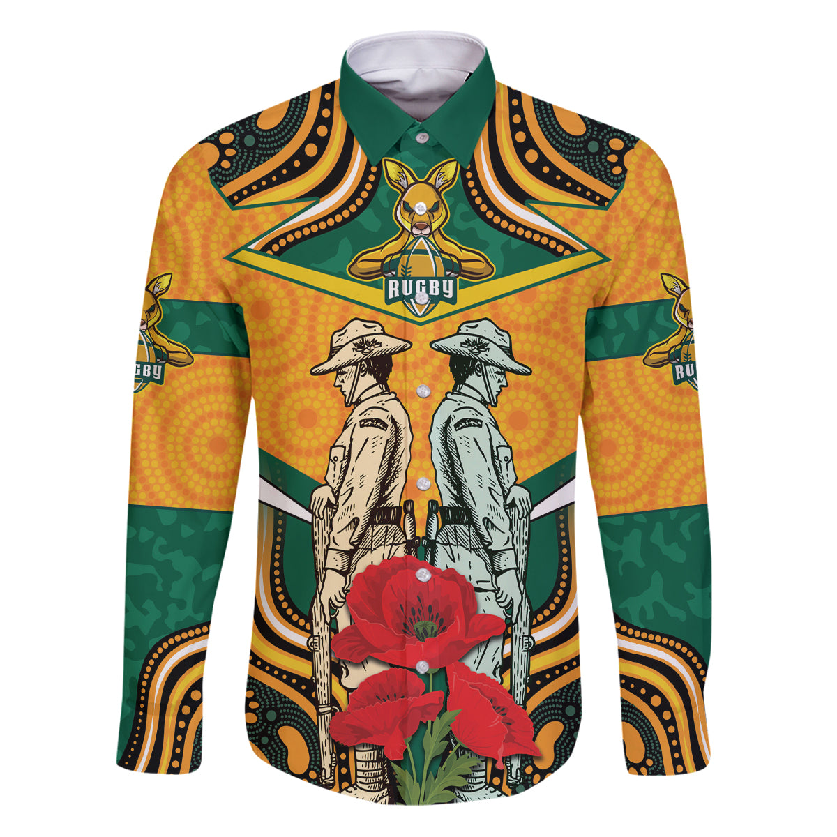 Australia Wallabies Rugby ANZAC Custom Family Matching Puletasi and Hawaiian Shirt Poppy Soldier With Aboriginal Dots Art