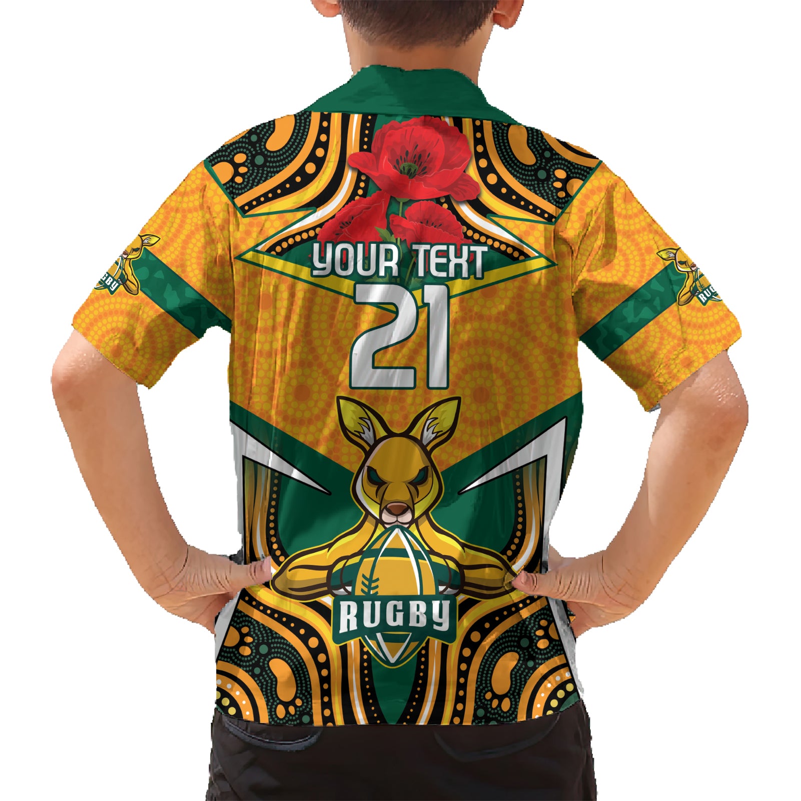 Australia Wallabies Rugby ANZAC Custom Family Matching Short Sleeve Bodycon Dress and Hawaiian Shirt Poppy Soldier With Aboriginal Dots Art