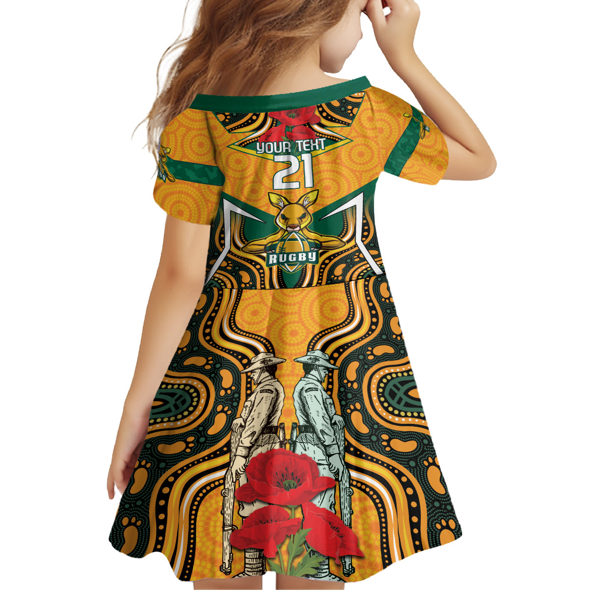 Australia Wallabies Rugby ANZAC Custom Family Matching Tank Maxi Dress and Hawaiian Shirt Poppy Soldier With Aboriginal Dots Art