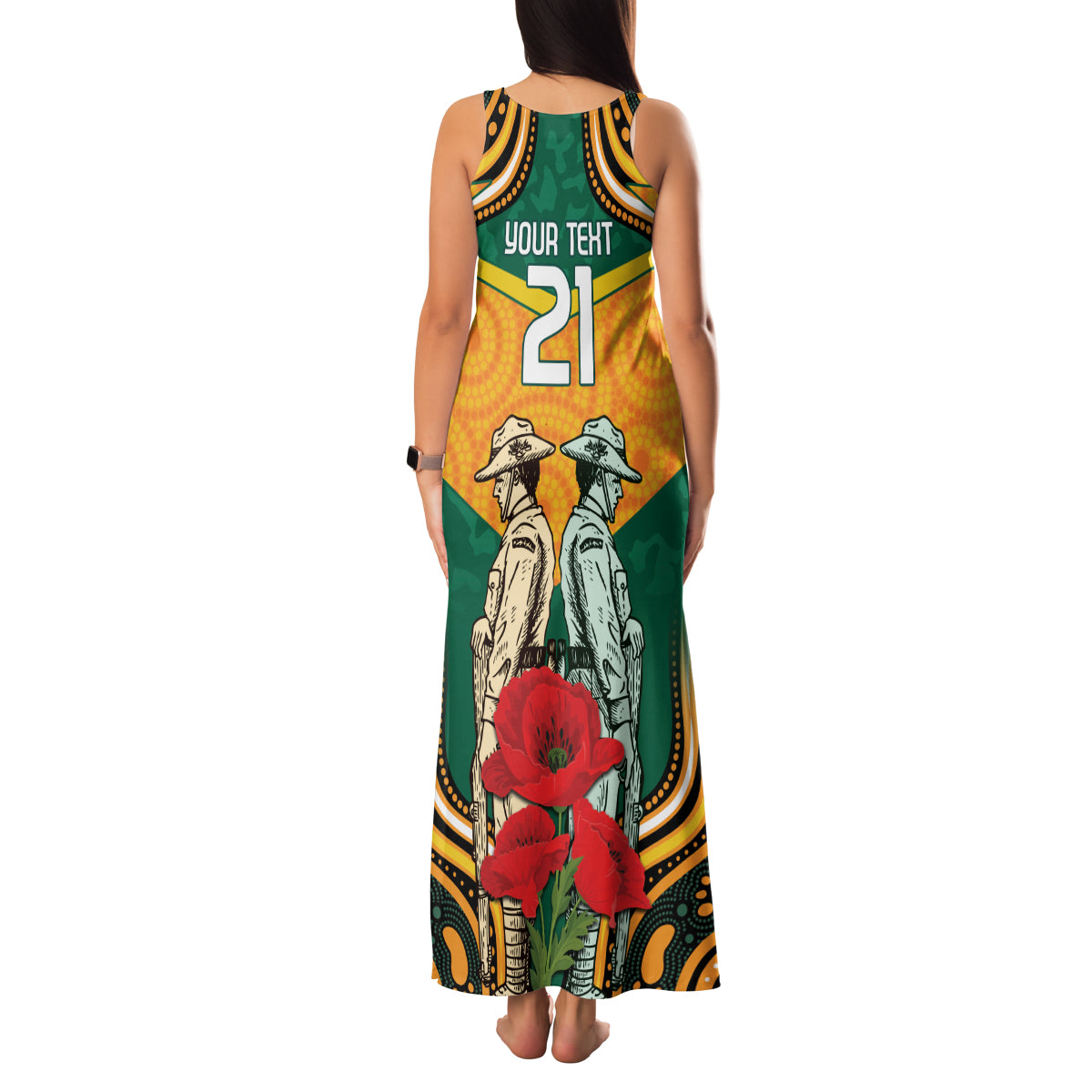 Australia Wallabies Rugby ANZAC Custom Family Matching Tank Maxi Dress and Hawaiian Shirt Poppy Soldier With Aboriginal Dots Art