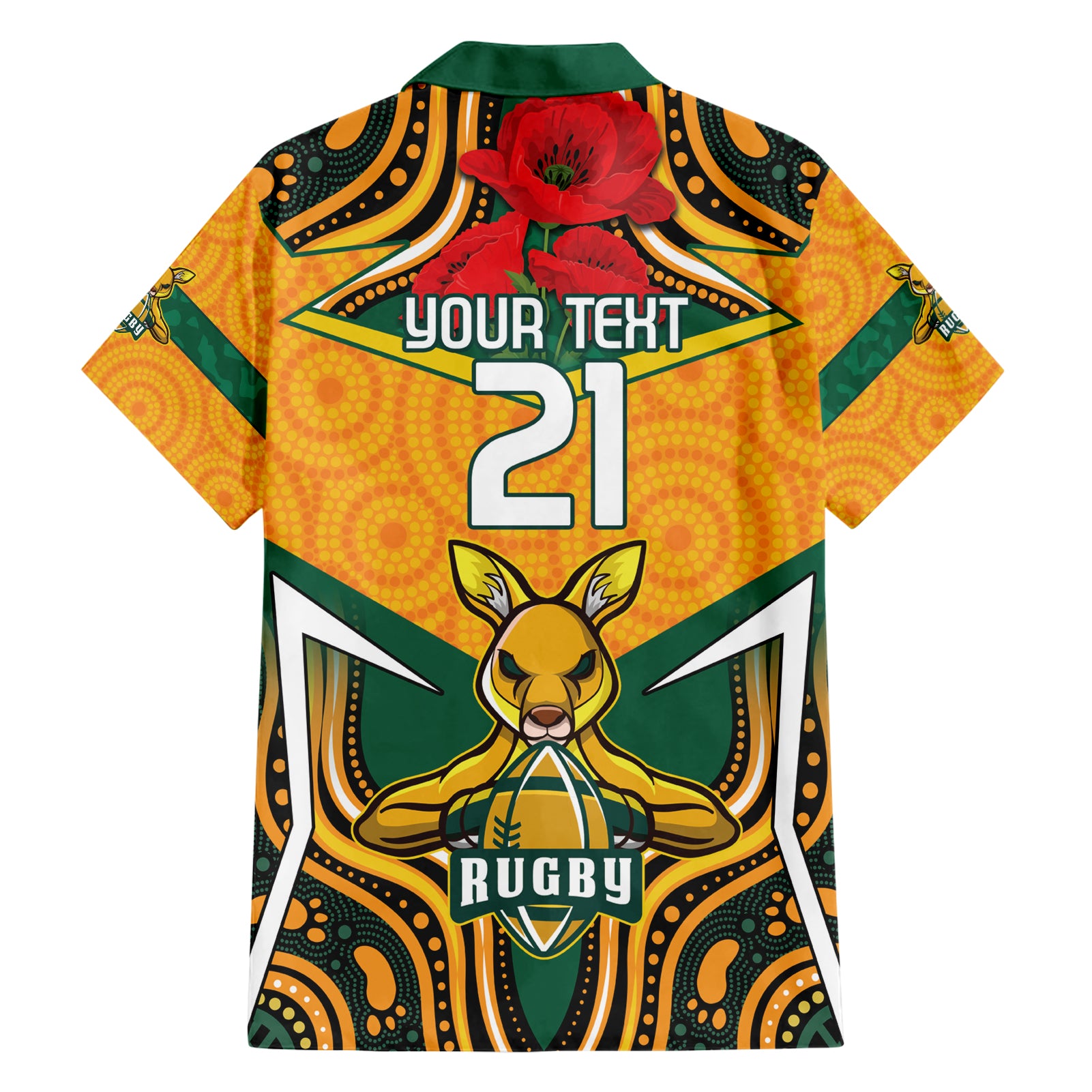 Australia Wallabies Rugby ANZAC Custom Hawaiian Shirt Poppy Soldier With Aboriginal Dots Art - Vibe Hoodie Shop