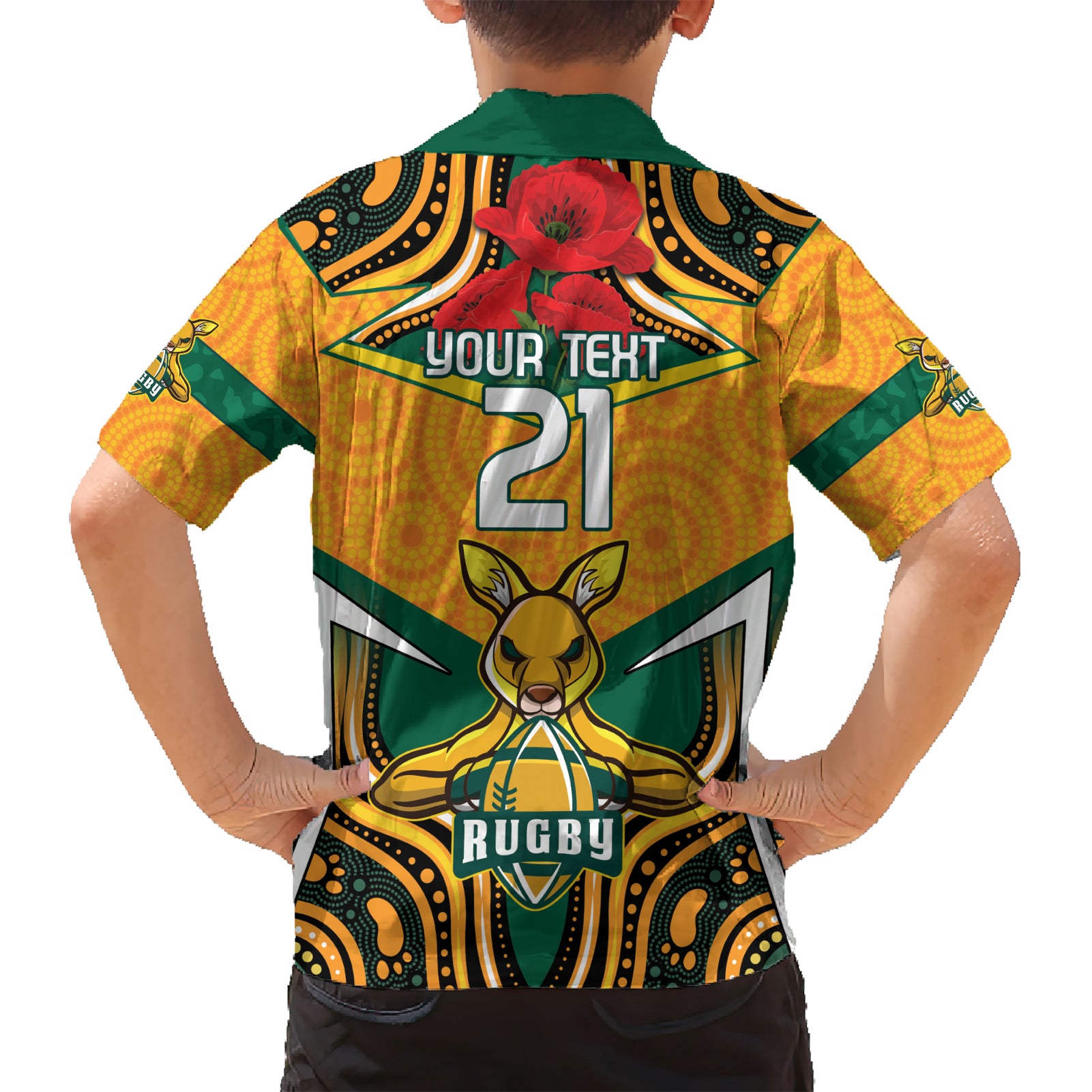 Australia Wallabies Rugby ANZAC Custom Hawaiian Shirt Poppy Soldier With Aboriginal Dots Art - Vibe Hoodie Shop