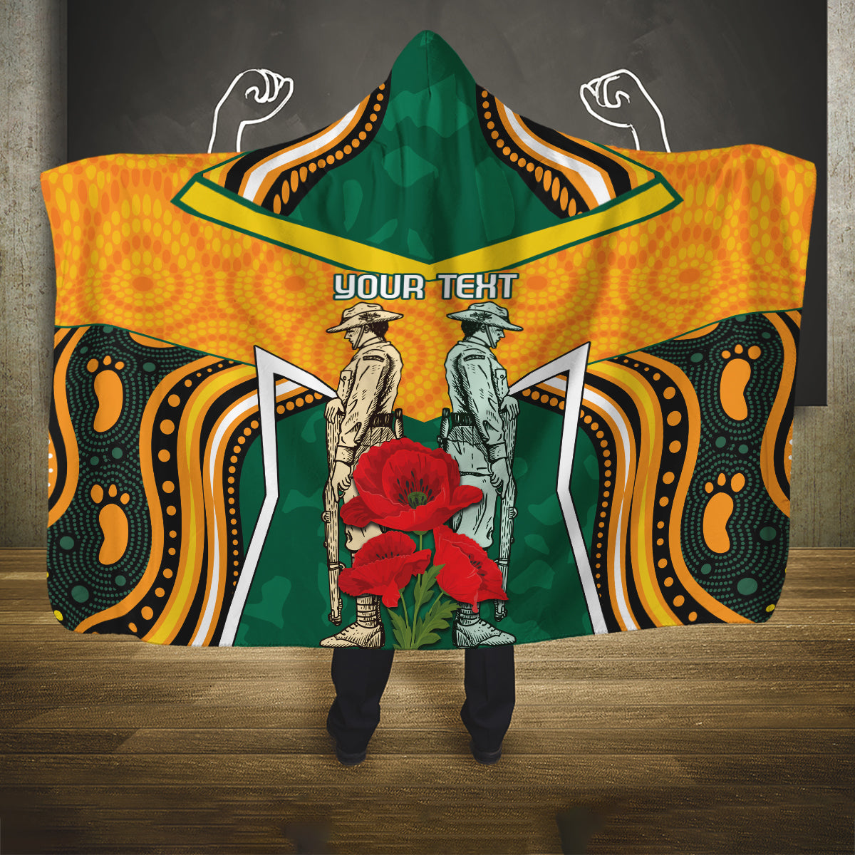 Australia Wallabies Rugby ANZAC Custom Hooded Blanket Poppy Soldier With Aboriginal Dots Art
