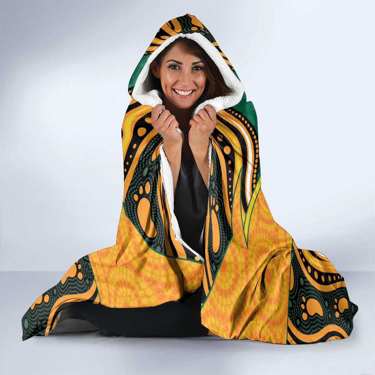 Australia Wallabies Rugby ANZAC Custom Hooded Blanket Poppy Soldier With Aboriginal Dots Art