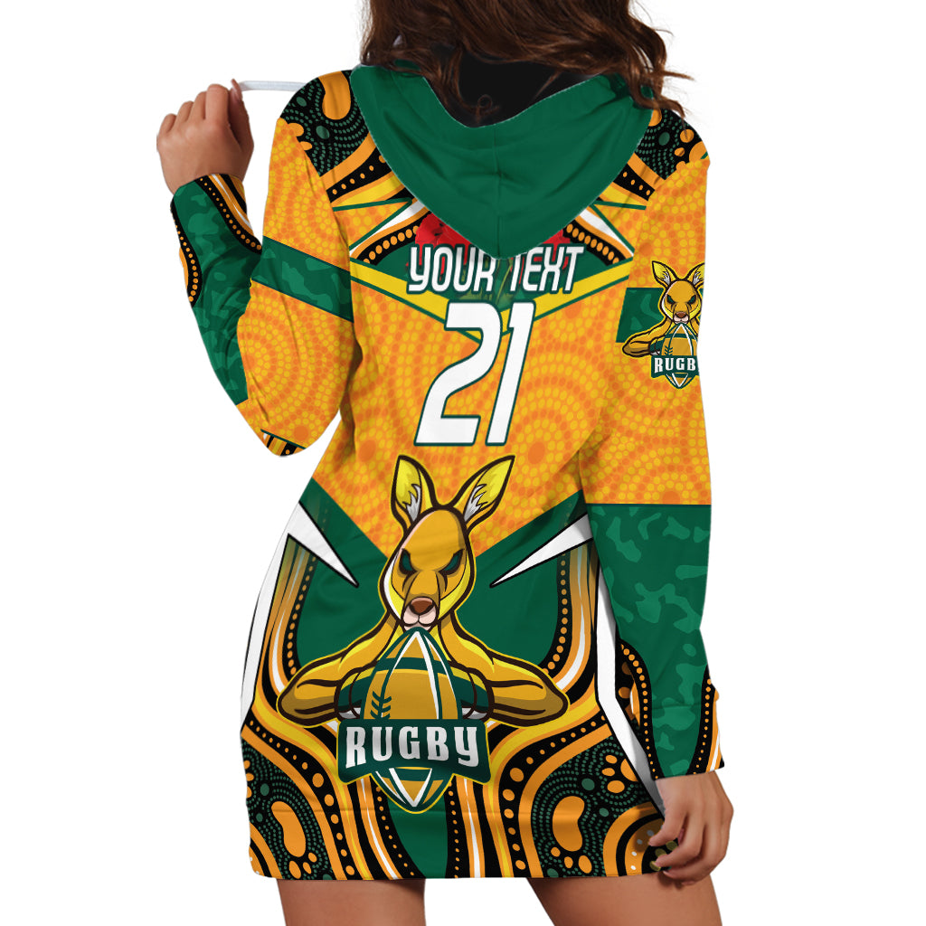 Australia Wallabies Rugby ANZAC Custom Hoodie Dress Poppy Soldier With Aboriginal Dots Art - Vibe Hoodie Shop