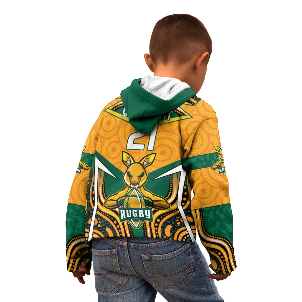 Australia Wallabies Rugby ANZAC Custom Kid Hoodie Poppy Soldier With Aboriginal Dots Art - Vibe Hoodie Shop