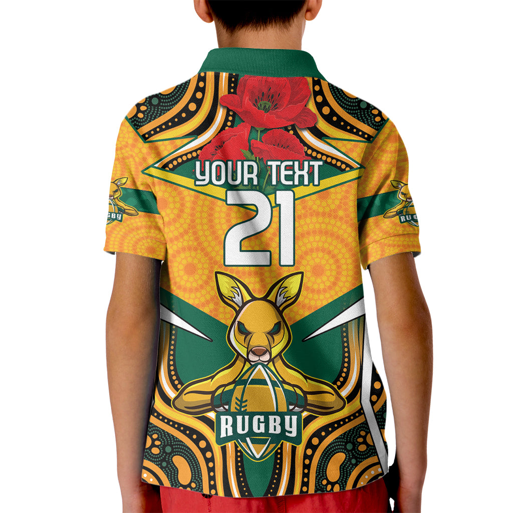 Australia Wallabies Rugby ANZAC Custom Kid Polo Shirt Poppy Soldier With Aboriginal Dots Art - Vibe Hoodie Shop