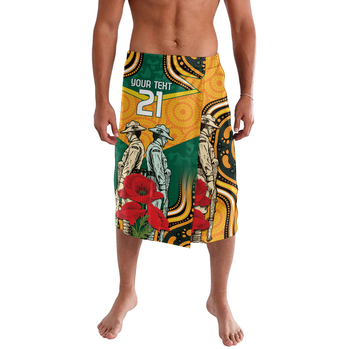 Australia Wallabies Rugby ANZAC Custom Lavalava Poppy Soldier With Aboriginal Dots Art