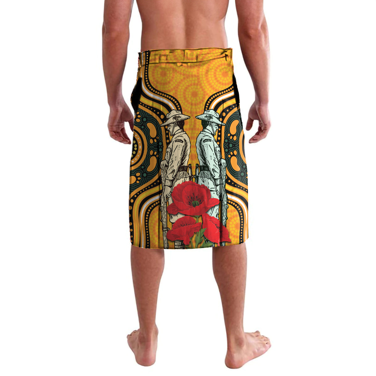 Australia Wallabies Rugby ANZAC Custom Lavalava Poppy Soldier With Aboriginal Dots Art