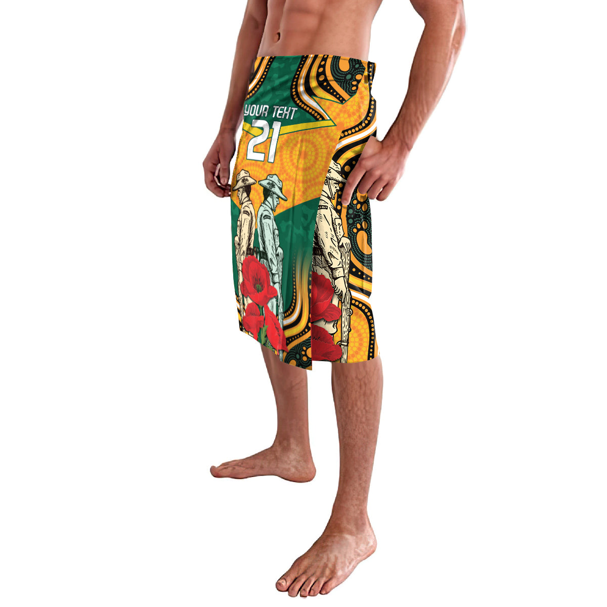 Australia Wallabies Rugby ANZAC Custom Lavalava Poppy Soldier With Aboriginal Dots Art