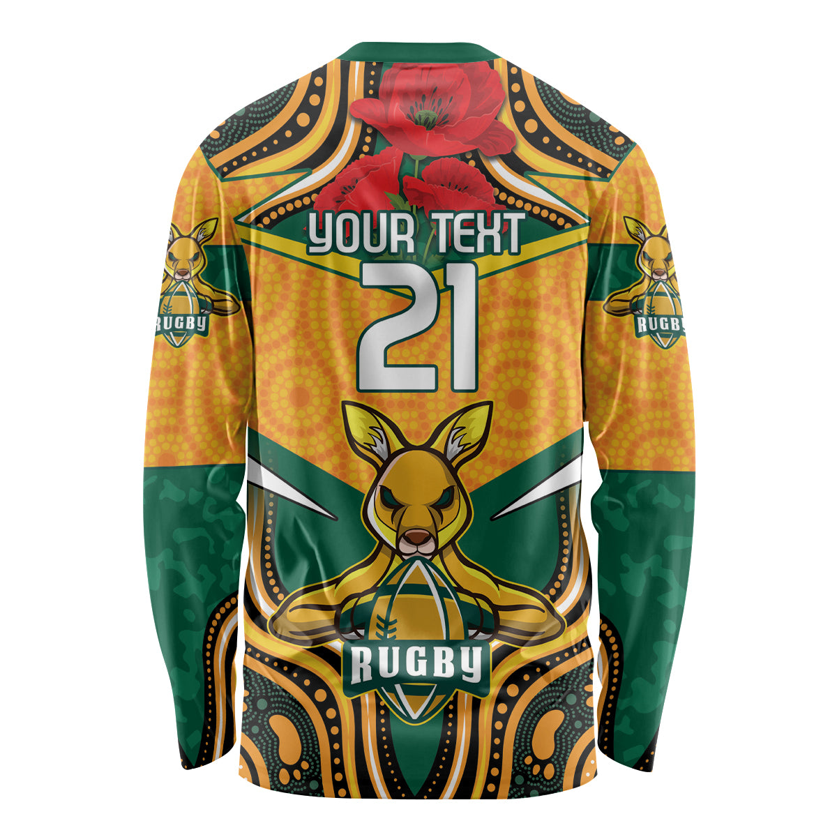Australia Wallabies Rugby ANZAC Custom Long Sleeve Shirt Poppy Soldier With Aboriginal Dots Art - Vibe Hoodie Shop