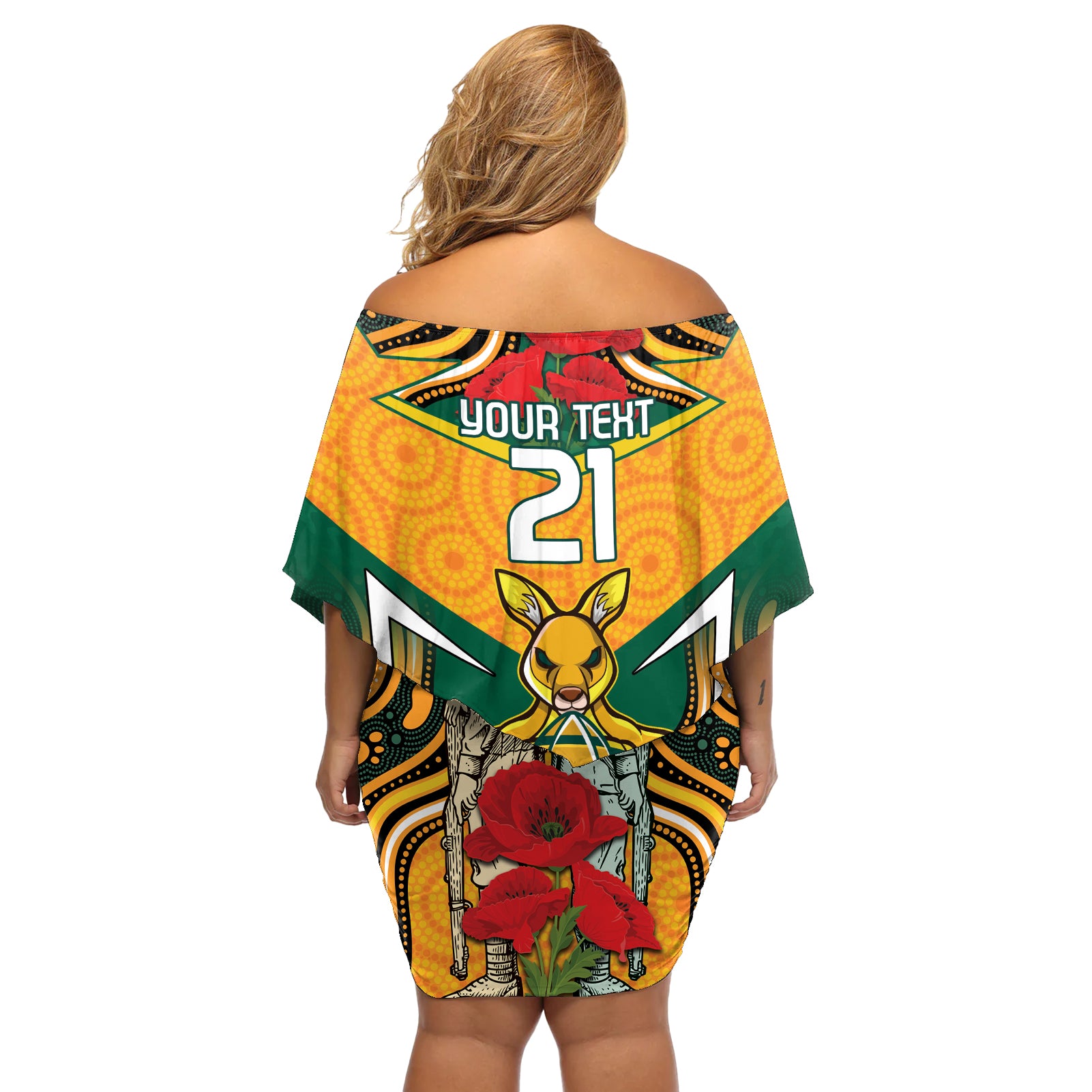 Australia Wallabies Rugby ANZAC Custom Off Shoulder Short Dress Poppy Soldier With Aboriginal Dots Art
