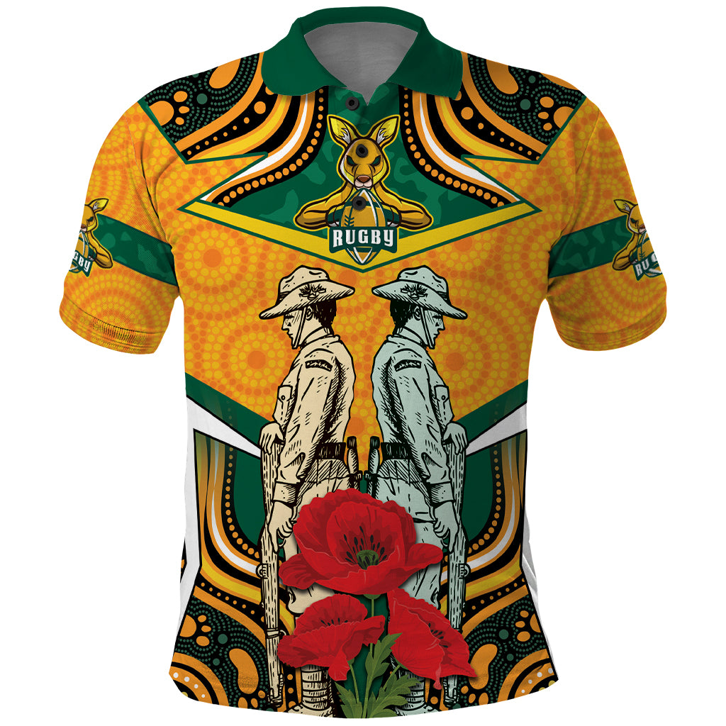 Australia Wallabies Rugby ANZAC Custom Polo Shirt Poppy Soldier With Aboriginal Dots Art LT9 - Vibe Hoodie Shop