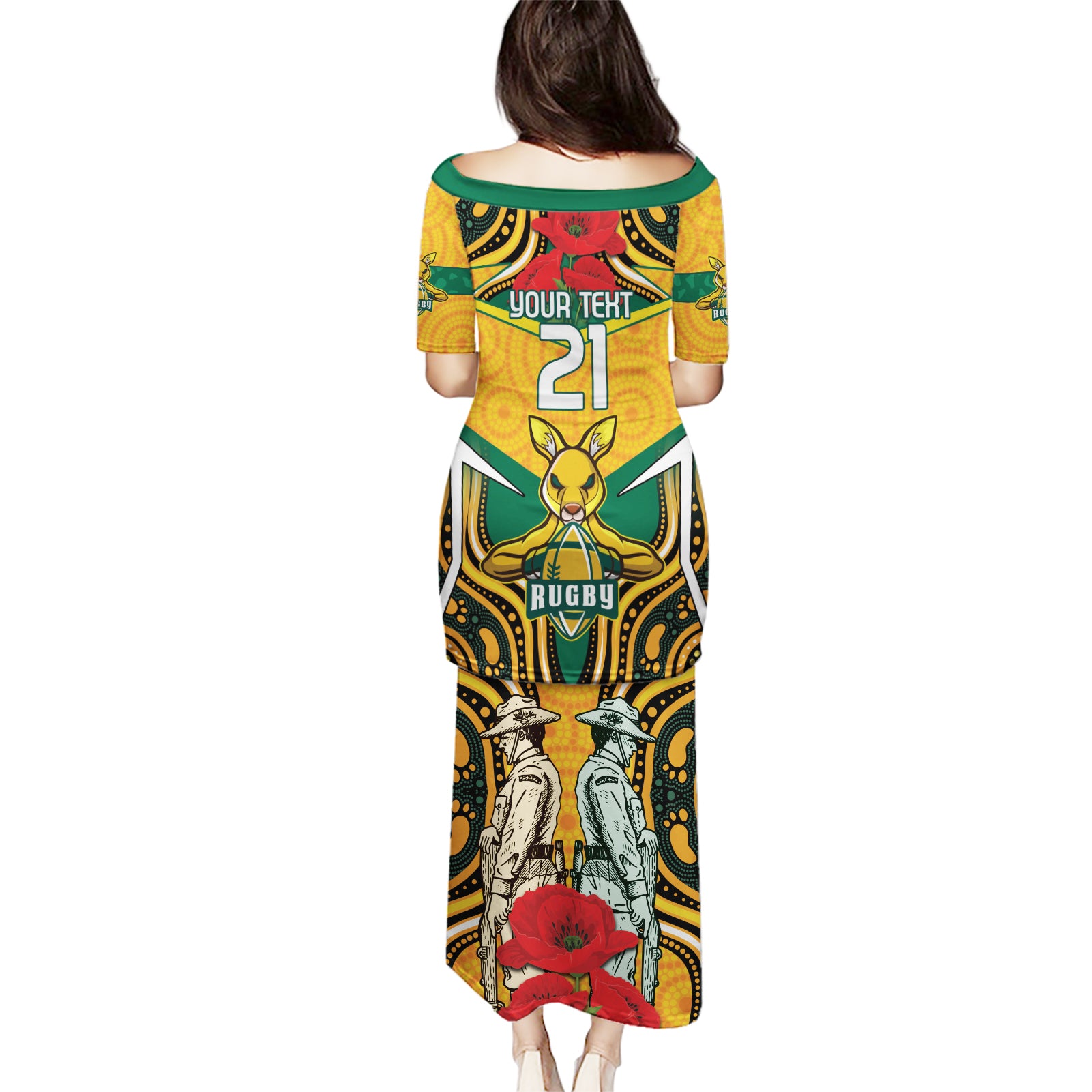 Australia Wallabies Rugby ANZAC Custom Puletasi Poppy Soldier With Aboriginal Dots Art