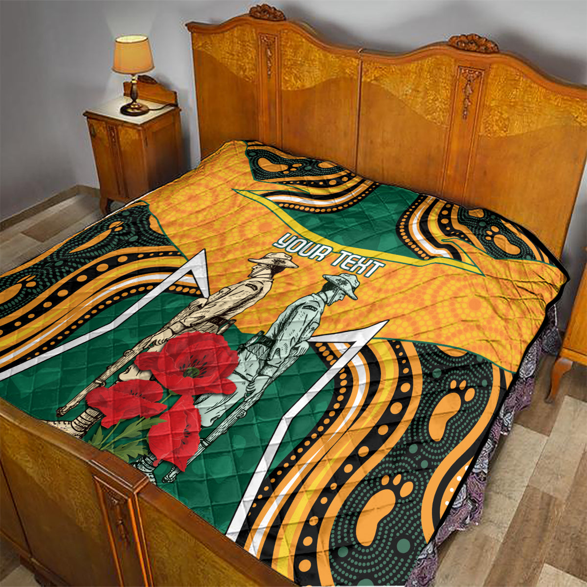 Australia Wallabies Rugby ANZAC Custom Quilt Poppy Soldier With Aboriginal Dots Art - Vibe Hoodie Shop