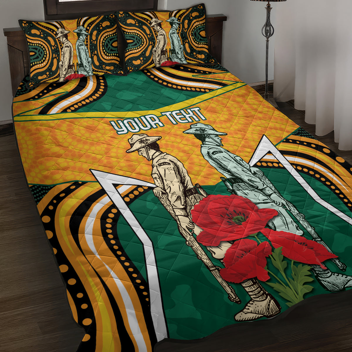 Australia Wallabies Rugby ANZAC Custom Quilt Bed Set Poppy Soldier With Aboriginal Dots Art - Vibe Hoodie Shop