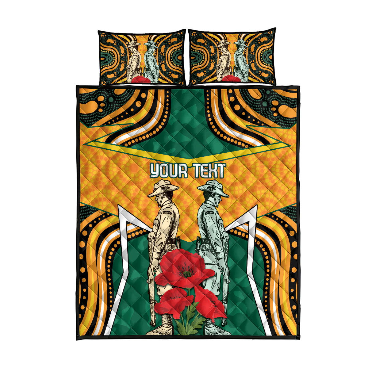 Australia Wallabies Rugby ANZAC Custom Quilt Bed Set Poppy Soldier With Aboriginal Dots Art - Vibe Hoodie Shop