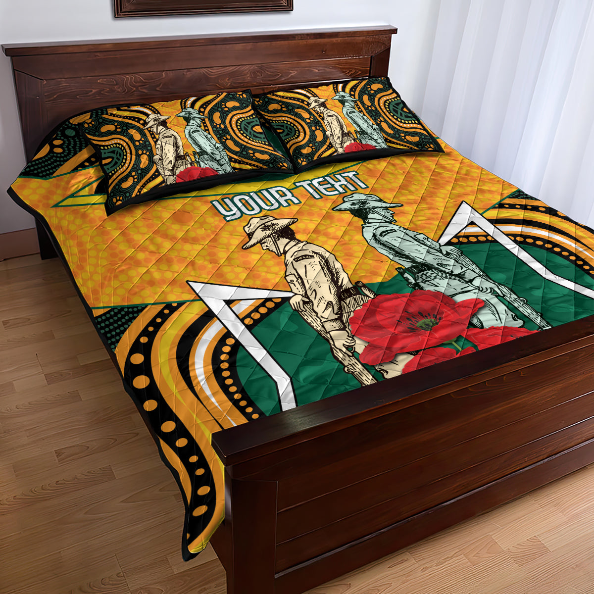 Australia Wallabies Rugby ANZAC Custom Quilt Bed Set Poppy Soldier With Aboriginal Dots Art - Vibe Hoodie Shop