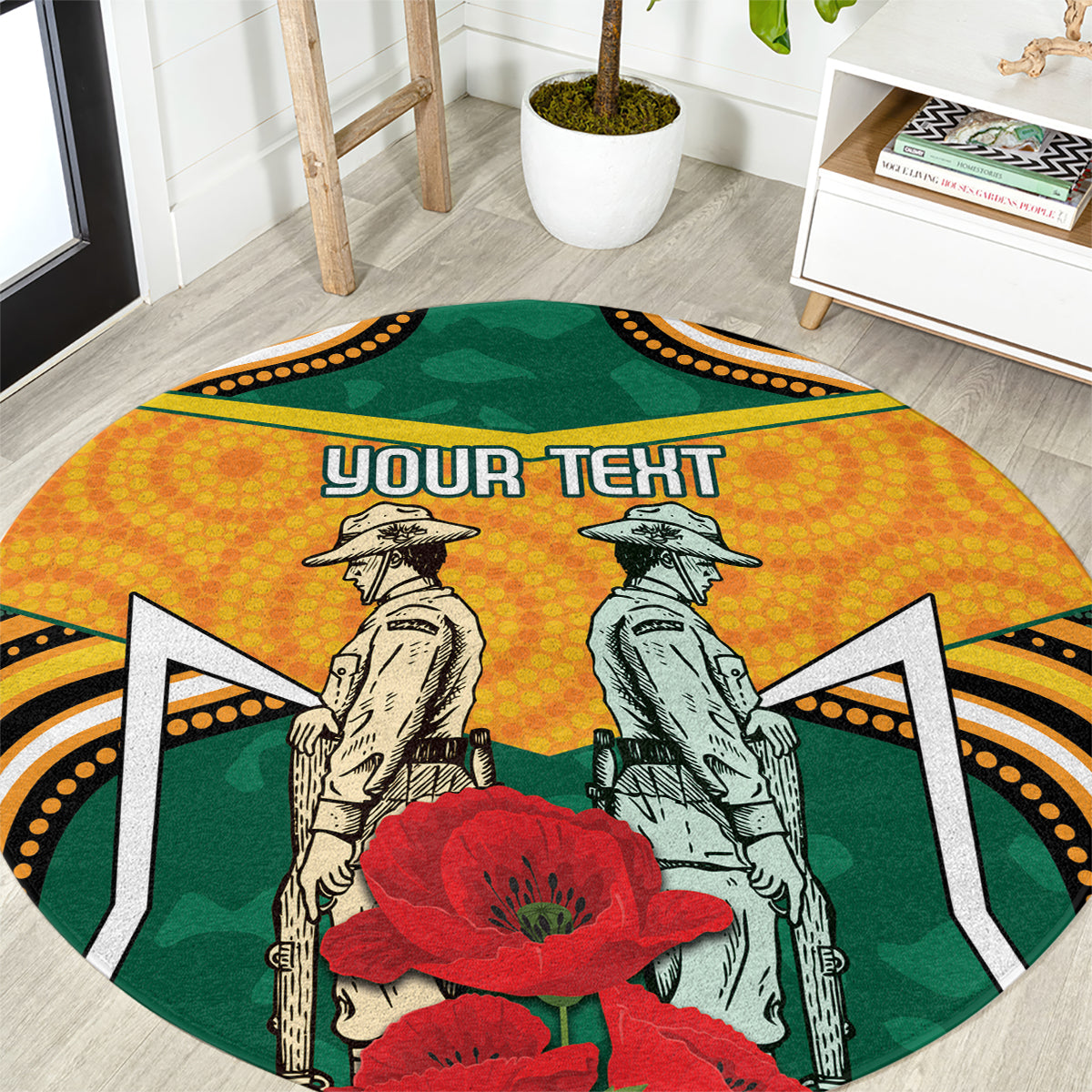 Australia Wallabies Rugby ANZAC Custom Round Carpet Poppy Soldier With Aboriginal Dots Art