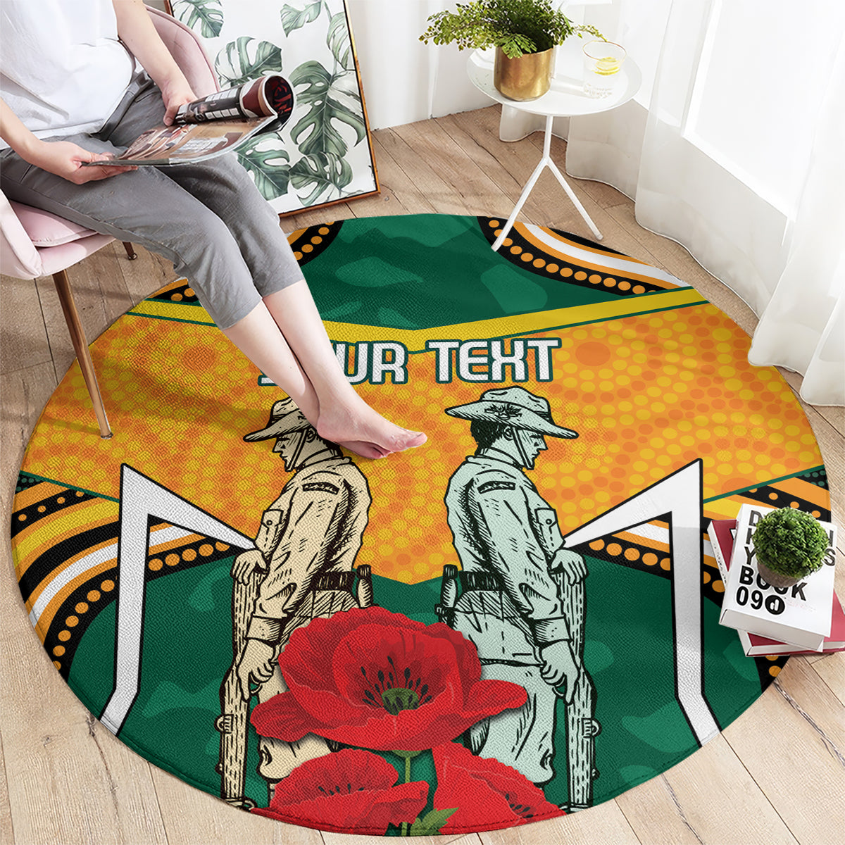 Australia Wallabies Rugby ANZAC Custom Round Carpet Poppy Soldier With Aboriginal Dots Art