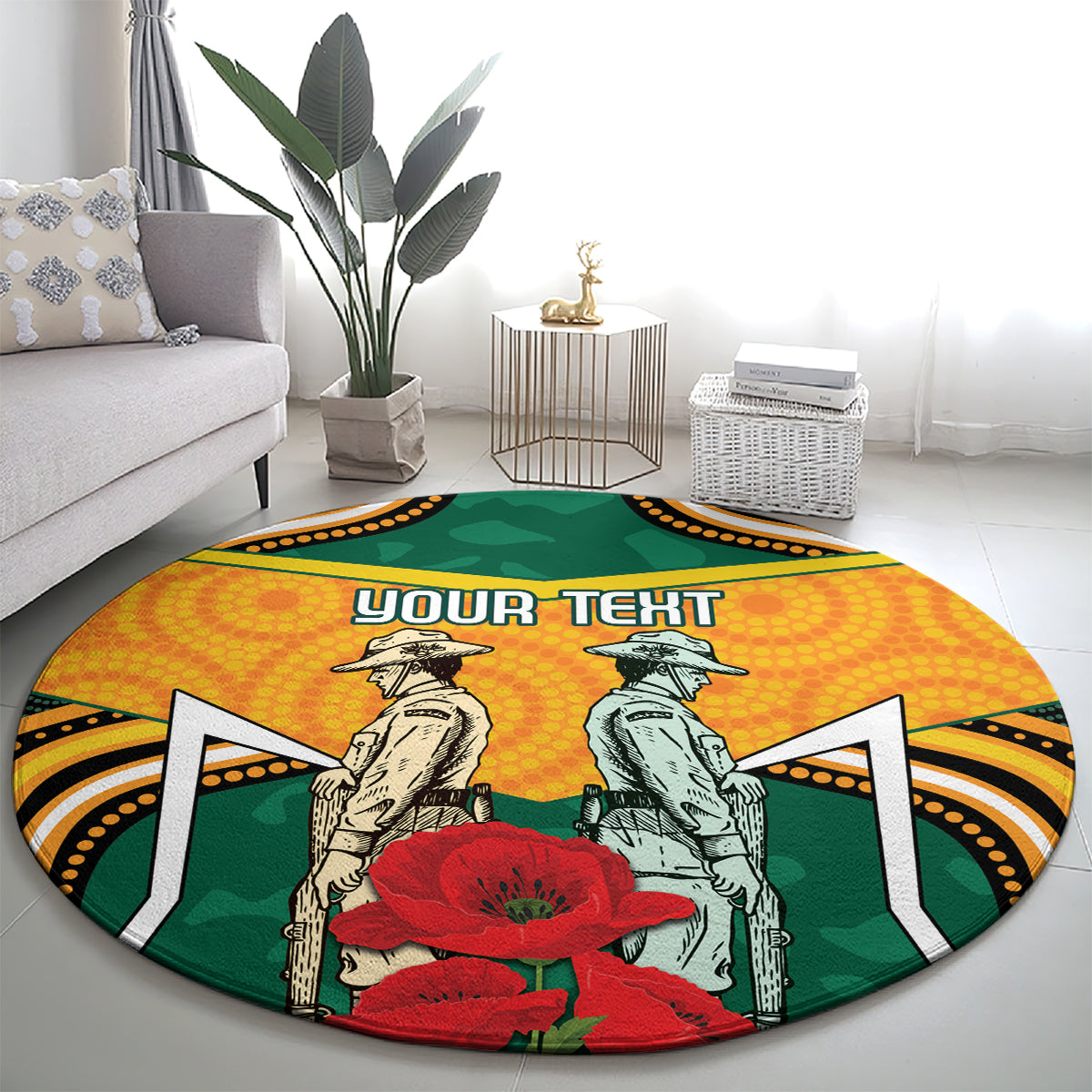 Australia Wallabies Rugby ANZAC Custom Round Carpet Poppy Soldier With Aboriginal Dots Art